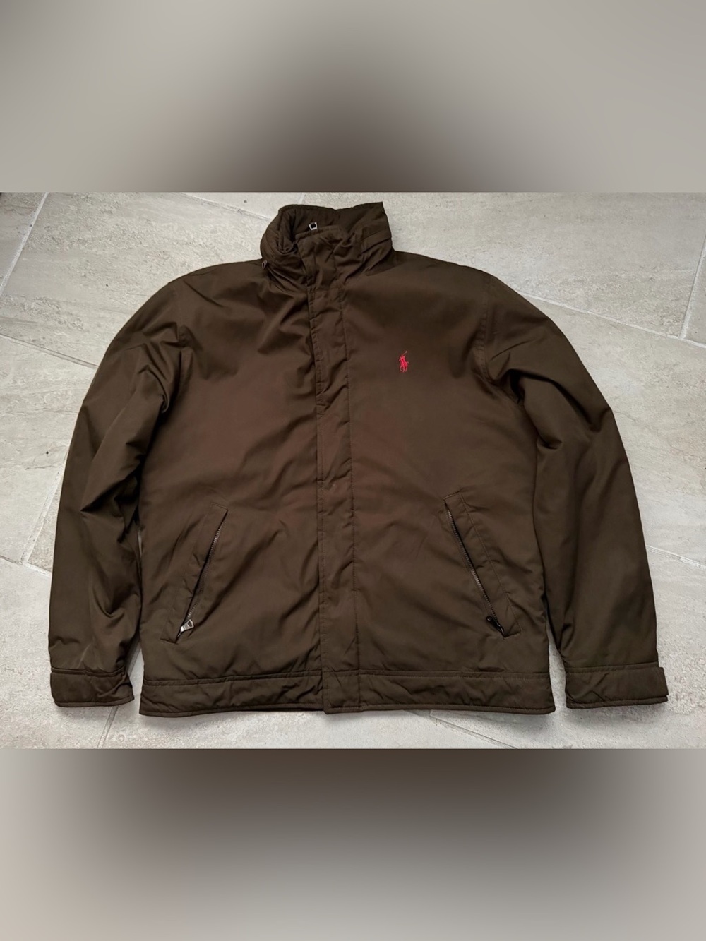 Ralph Lauren Brown Puffer Jacket with Red Pony Logo